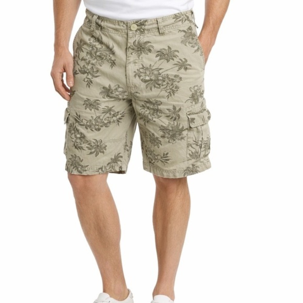 Wonderwall Broken-In Cargo Shorts Tan Floral Hibiscus‎ 42 Vintage Surf 87-24